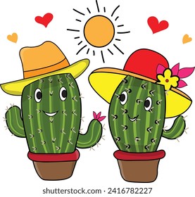 two cactus looking cute , the love each other