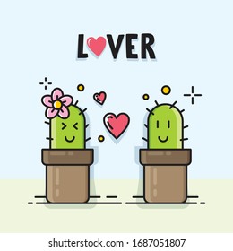 dos cactus en el cactus que se enamoran lindos personajes divertidos ilustración de diseño vectorial