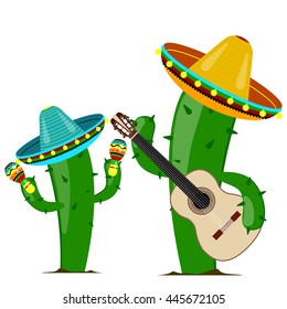 two cactus playing the guitar and the maracas