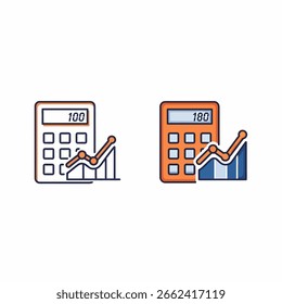 Dos iconos de la calculadora, uno blanco claro-naranja, el otro naranja azul oscuro, ambos con gráficos de crecimiento