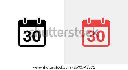 Two calendar icons with day 30 in black and red, respectively, are placed over a light gray background, representing reminders or important dates.