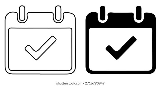 Dos iconos de calendario, uno delineado y otro negro sólido, ambos con una marca de verificación.