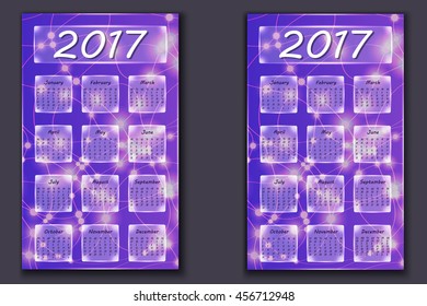 two calendars with abstract bokeh background in 2017 year, beginning with Monday and Sunday