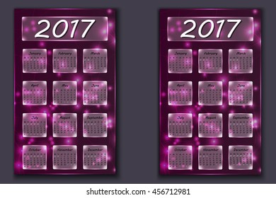 two calendars with abstract bokeh background in 2017 year, beginning with Monday and Sunday