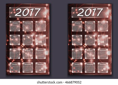 two calendars with abstract bokeh background in 2017 year, beginning with Monday and Sunday