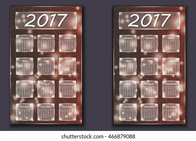 two calendars with abstract bokeh background in 2017 year, beginning with Monday and Sunday