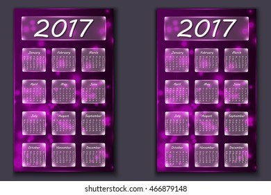 two calendars with abstract bokeh background in 2017 year, beginning with Monday and Sunday