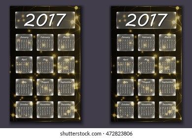 two calendars with abstract bokeh background in 2017 year, beginning with Monday and Sunday