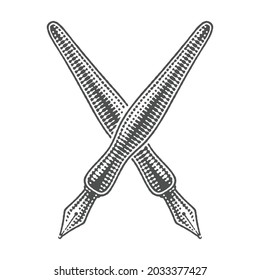 Two calligraphic pens. Hand drawn engraving style vector illustration.