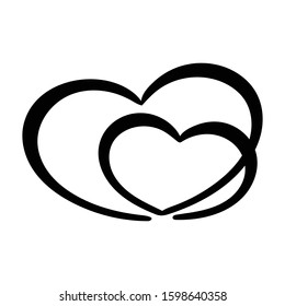 Two calligraphy hearts. Decor for greeting card or for wedding invitation. Mini tiny tattoo. Blackwork.