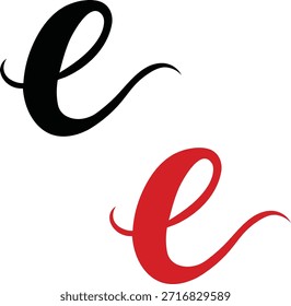 Two calligraphy letters 'e' in black and red on a white background Vector