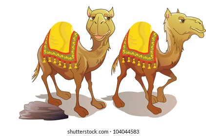 Two Camels, Brown, Smiling, vector illustration