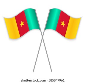 Two Cameroonian crossed flags. Combined Cameroon isolated on white. Language learning, international business or travel concept.