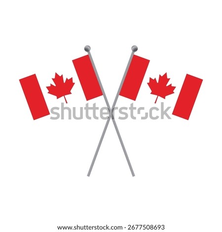 Two Canadian flags crossed on poles against a black background flat illustration