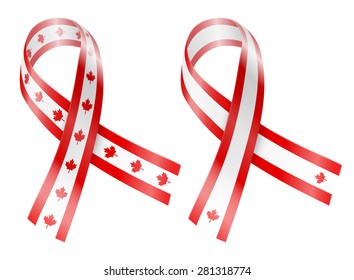 Two va?iants of Canadian National Flag Ribbons Vector Illustration