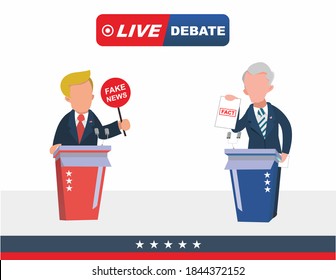 two candidate fact checking each other and denied fact with fake news and hoax gesture