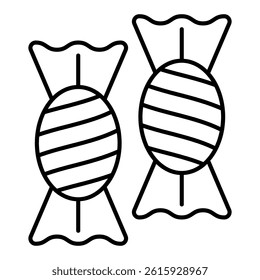 Two candies thin line icon, easter holiday concept. Vector graphics. Sweet caramel, candy sign on white background, linear style for mobile or design