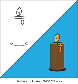Two candle one is black vector with no color and second candle is colorful. 
