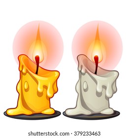 Two candles burn and melt. Vector.