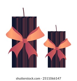 Two candles decorated with bows flat vector illustration isolated on white background perfect for any holiday or home decor illustration purposes