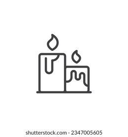 Two candles light line icon. linear style sign for mobile concept and web design. Burning candles outline vector icon. Symbol, logo illustration. Vector graphics