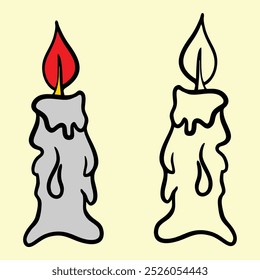 two candles with melted wax on them