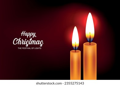 Two candles on red background. Merry Christmas, symbol, holiday, religion. Beautiful background