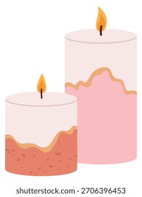 Dos velas con una base rosa y una parte superior blanca