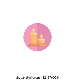 Two candles in a pink circle.