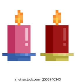 Two candles, pink and red vector pixel art