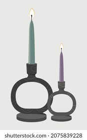 Two candles sticker. Graphic elements for website, aroma, spa, treatments, treatment of diseases. Taking care of your health and body, relaxing oils, bathroom. Cartoon flat vector illustration