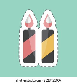 Two Candles Sticker in trendy line cut isolated on blue background