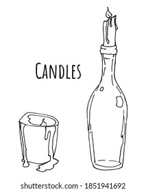 Two candles vector outline doodle