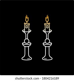 two candlesticks and burning candles,  sabbath vector icon in outlines