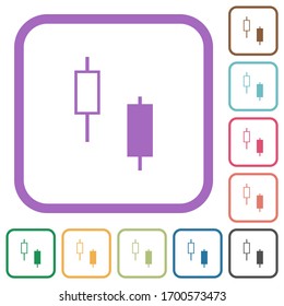 Two candlesticks simple icons in color rounded square frames on white background