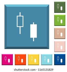Two candlesticks white icons on edged square buttons in various trendy colors