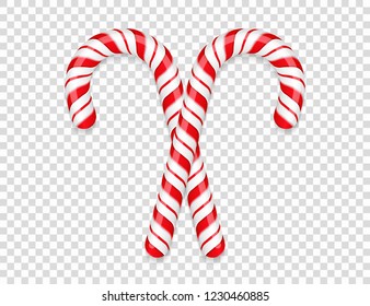 Two candy canes on transparent background, vector eps10 illustration