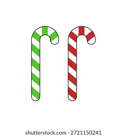 Dos bastones de caramelo con colores rojo y blanco y verde y blanco. Ilustración vectorial.