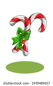 Two candy christmas with green ribbon illustration