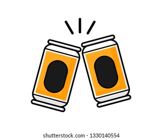 Two Canned beer. Cheers mate. Drink with friends. pub menu. clink glasses. festival Isolated on white background. Vector Illustration.