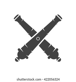 Two Cannons Isolated on white background vector icon in retro style. Can be used for logo or badge.