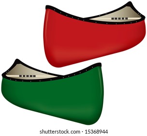 Two Canoes, one red and one green