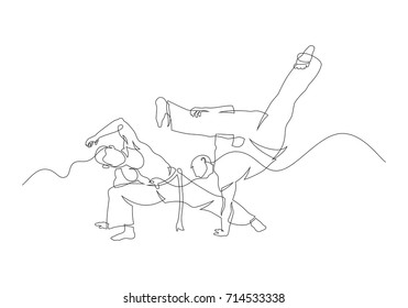 Two capoeira fighters contour Isolated on white. vector illustration