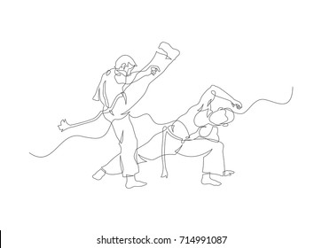 Two capoeira fighters contour Isolated on white. vector illustration