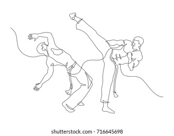 Two capoeira fighters contour Isolated on white. vector illustration