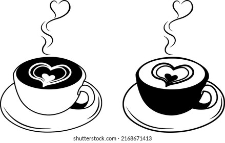 Two caps of hot coffee with   hearts