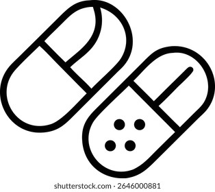 Two capsule pills, representing medicine, medication, drugs, and healthcare. Ideal for medical, health, and pharmaceutical designs.
