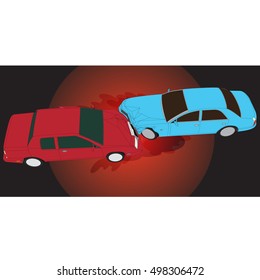 Two car accident. Car crash on the dark vector style