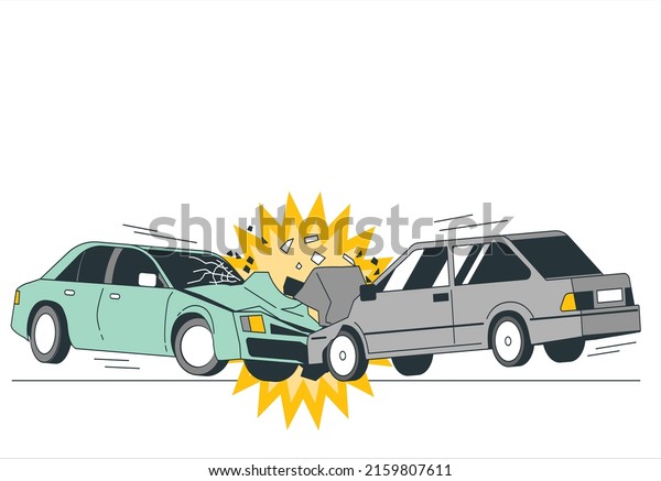 Two car accident hit the front of a car. Front of\
the blue car was severely damaged until the oil leaked. black car\
rear bumper broken. On asphalt road and wide meadows during the\
day.