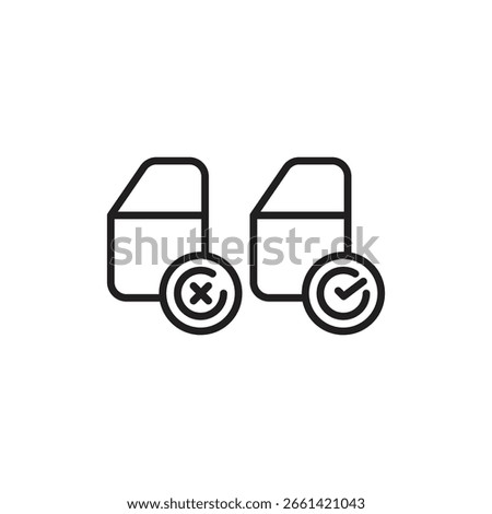 Two car icons, one with a cross (X) indicating incorrect or unavailable, and the other with a checkmark (✓) signifying correct or available.